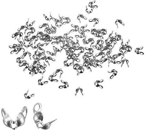 sourcing map 200Stk Offene Perlen Spitzen Knoten Abdeckungen 1mm Metall Zweischalig Crimpen Aufklappbare Kalotte Ende Kappen für Schmuck Herstellung DIY Handwerk Silber