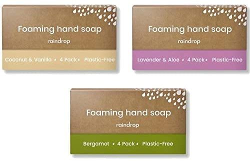 Raindrop Sustainable Hand Soap Refills, 12x Plastic-Free Foaming Hand Soap Refills (Mega Pack of Refills, Sweet Vanilla, Lavender, Lychee and Rose, Bergamot)