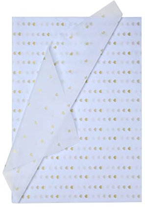 Gold Herz Seidenpapier für Geschenktüten Bulk, Muttertag Blumenstrauß Geschenkpapier Romantisches Koreanisches Papier für Blumen 28 Blatt FWSA WRAPS (5 Weiß + Goldherz)