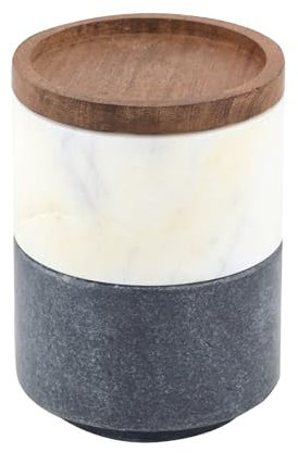 Cruiser’s Caché | Marble Salt Cellar 2 Piece Stacking Set with Wood Lid | One each White, Gray | For Keeping Gourmet Salts, Pepper, Spices, and Seasonings.