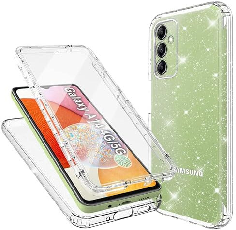 Mosoris Handyhülle für Samsung Galaxy A14 5G/4G Hülle Glitzer mit Eingebautem Displayschutz 360 Grad Stoßfest Schutzhülle Soft Silikon Bumper Transparent Glitzer Slim Flexible TPU Case für Samsung A14