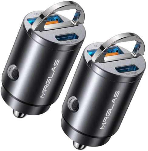 MRGLAS Paquete de 2 cargadores de coche USB C de 90 W, [Super Mini Metal] Cargador de coche de carga rápida, PD+QC3.0 Tipo C para encendedor de cigarrillos de coche, adaptador de corriente USB RV