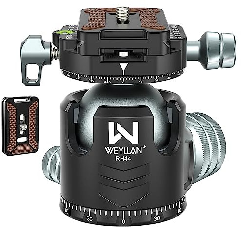 WEYLLAN Tripod Ball Head, Double Panorama 360° Large Heavy Duty Ball Head Mount For Tripod Camera, Tripod Heads For Tripods Low Profile CNC With 2 QR Plates Compatible With Arca-Swiss, Max Load 25KG