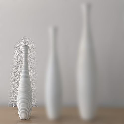 Große Bodenvase Holz Schlank Weiß für Deko Pampasgras Trockenblumen Zweige Grasbüschel Standvase Holzvase Mangoholz (71 cm Höhe)