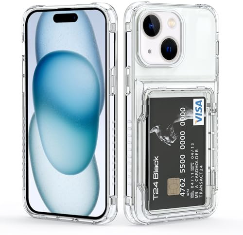 Vunake for iPhone 15 Plus Case with Card Holder Clear Wallet Case 2-Cards Slot Soft TPU+Hard PC Bumper Shockproof Case Cover Heavy Duty Protective Case for iPhone 15 Plus Phone Case 6.7,Transparent