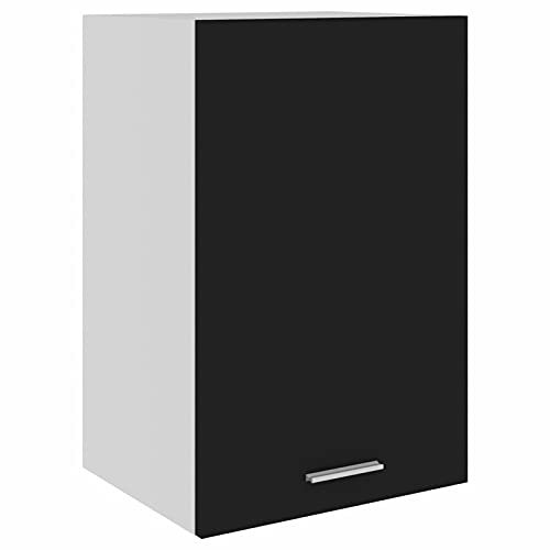 Gecheer Wall Cabinet, Kitchen Storage Cupboard, Hanging Bathroom Cabinet, Floating Home Organizer Unit with Doors and Shelves Black 39.5x31x60 cm Engineered Wood