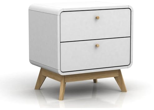 DHP Furniture Cassie Nachttisch mit 2 Schubladen, Weiß, 51 x 39 x 53 cm, moderner Nachtschrank aus Holzwerkstoff, Beistelltisch mit Stauraum für Schlafzimmer und Wohnbereich