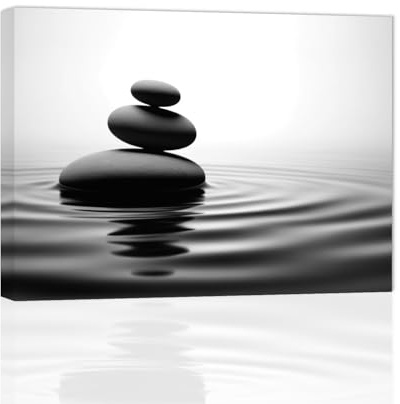 ZXHYWYM Zen Stein Wanddekoration schwarz weißes Zen Leinwandbild Spa Steine Druck Badezimmer Spa Raum Yoga Meditation Wohnzimmer Wanddekoration mit Rahmen (40.00 x 60.00 cms)