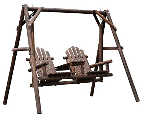 SilteD Patio Terraza A Estructura Silla de Madera Carbonizada Columpio de troncos de 2 plazas 78 pulgadas L x 53,25 pulgadas de ancho x 67 pulgadas de alto