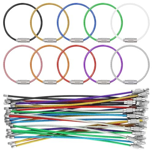 Roinaid Schlüsselring Groß 60 Stücke Schlüsselring Drahtseil Schlüsselringe Bunt Schlüsselringe Groß Mit Drehverschluss Geeignet für Gepäckanhänger Taschenlampen ID-Tag-Schutzhüllen(Zufällige Farbe)