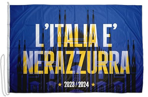 Domina Pubblicità - Bandiera Scudetto Inter 150x100 cm in Tessuto Nautico, Bandiera Nerazzurri Campioni d'Italia, con cordino, fettuccia di rinforzo e Cucitura perimetrale (Italia Nerazzurra)