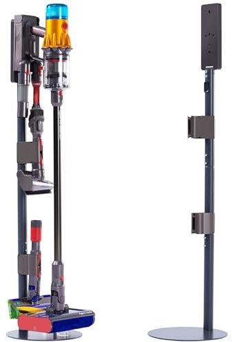 Arondson Vacuum Stand Compatible with Dyson V15, V12, V11, V10, V8, V7, Carbon Steel Floor Dock, Storage Holder with Built-in Cable Slot, 2 Clips for 7 Attachment Holder
