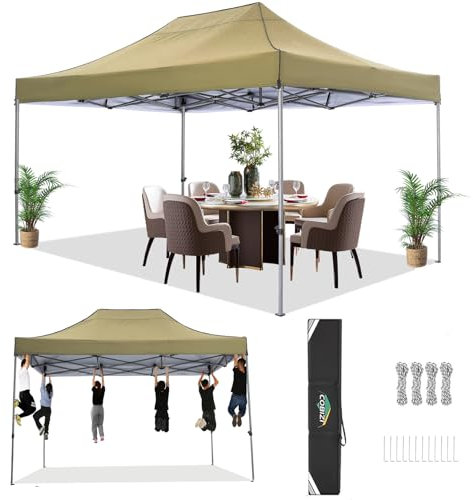 COBIZI Tonnelle 3x4,5 imperméable Stable résistant à l'hiver 3.0, pavillon Pliant 3x4,5 pavillon de Jardin Protection UV Pas de parois latérales pavillon de Festival, Kaki