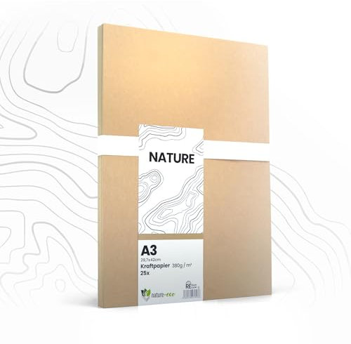 nature-eco 20 Blatt Kraftkarton dickes braunes Kraftpapier DIN A3 extra dick 380 g/m² als Bastelkarton oder Kreativkarton Papier Pappe oder stabiler Karton zum basteln
