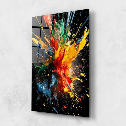 ARTHUB® Glasbild 80x120 cm, 4mm ESG | Moderne Wandbilder aus Glas für Wohnzimmer & Schlafzimmer, Wanddekoration, Wohnkultur, Abstrakte, Floating Color Splash