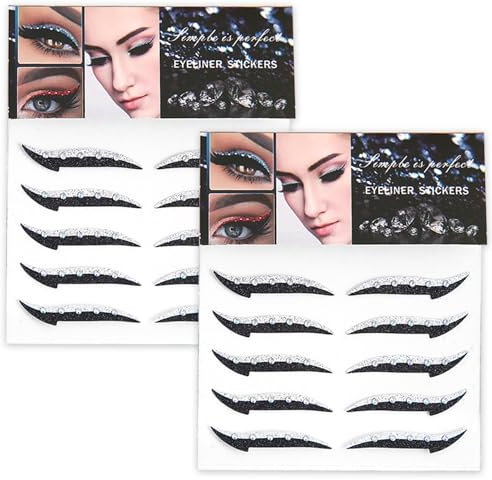 Crystal Eyeliner Aufkleber 10 Paar wiederverwendbare Glitzer Eyeliner Aufkleber wasserdichte Sofortklebstoffstäbchen am Eyeliner Lidschatten Strop für Dress -up -Party Silber