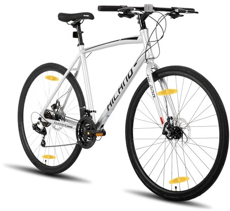 Hiland 28 Zoll Rennrad, Städtischer Pendler Fahrräd mit Scheibenbremse für Männer, 570mm Rahmen Komfortables Rennrad 700C Räder 21 Gänge Silber