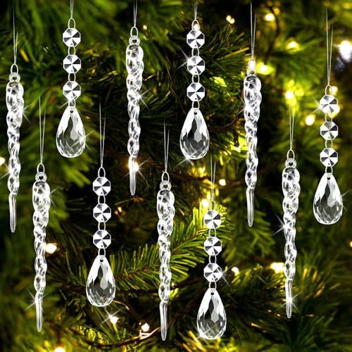 Kiiwah 20 Stück Christbaumschmuck Schneeflocken Eiszapfen Anhänger, Acryl Eiszapfen Weihnachtsbaumschmuck, Kristall Ornamente Weihnachtsbaum Deko, Weihnachten Baumschmuck für Winter Dekoration