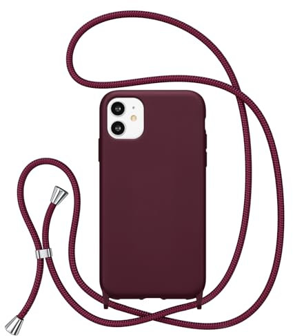ZTOFERA Crossbody Lanyard Case for iPhone 11, Liquid Silicone Protective Phone Case with Adjustable Strap Neck Cord Necklace Girls Women Soft Cover for iPhone 11, Wine Red