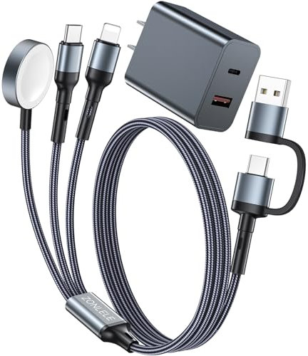 Schnelllade-USB-C-Kabel für iPhone und Apple Watch, verbessertes 3-in-2-Multi-Ladekabel mit Block, kompatibel mit iWatch Ultra/SE/10/9/8/7/6/5/4/3/2/1 & iPhone 16/15/14/13/12/11/Galaxy S23-4FT