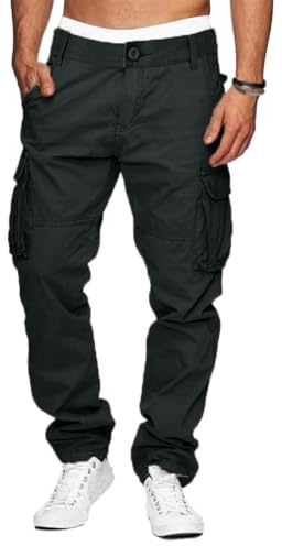 YAOHUOLE Pantalon Homme Cargo Tissu Coton Gris Foncé S