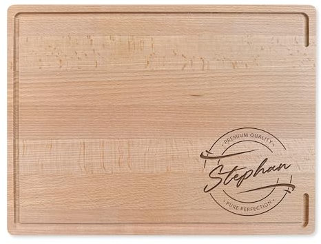 LOOXIS Personalisiertes Schneidebrett mit Namen graviert – 40x30 cm, Buchenholz, Saftrille, Steakbrett, Charcuterie Board – Geschenkidee Männer, Frauen, Vatertag, Muttertag, Einzug – Motiv 4