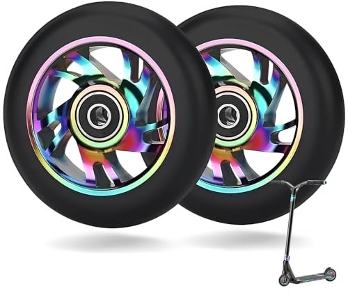 Stunt Scooter Rollen, 2 PCS Scooter Ersatzräder 88A mit ABEC-9 Lager Aluminium, Ersatzräder für Scooter Rollen 100mm, Scooter Räder Kompatibel für Meisten Stuntscooter & Kickscooter