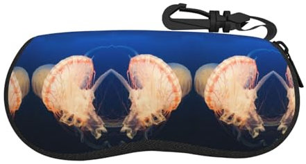 EZDLOWVBA 3d Jellyfish Print Eyeglass Case Sunglasses Soft Pouch With Belt Clip Ultra Light Neoprene Zipper Eyeglass Case Portable Travel Glasses Casefor Men & Women