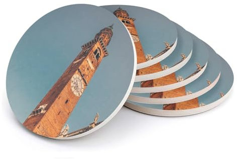 Untersetzer aus Keramik, rund, Vincence Italien, Glockenblume der gotischen Kathedrale, 6 Stück (108 x 108 mm)