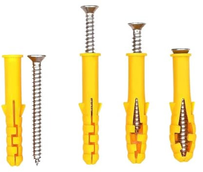 CTRSM Tappi a Muro, Tappi Grezzi, 10 pz M8 Ancoraggio in plastica a Costine Tubo di espansione in plastica Tappi a Muro for Tubi Tasselli a Vite ad espansione in Gomma 60/80/100mm Giallo(M8x80mm)