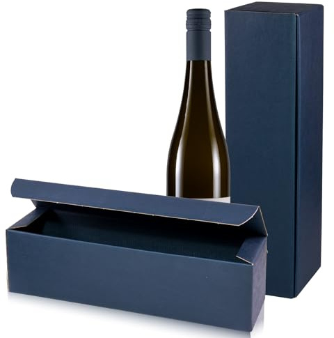 10x Flaschen Geschenkkarton Wein - Dunkelblau - für 1 Flasche - Verpackung in hochwertiger Leinenoptik