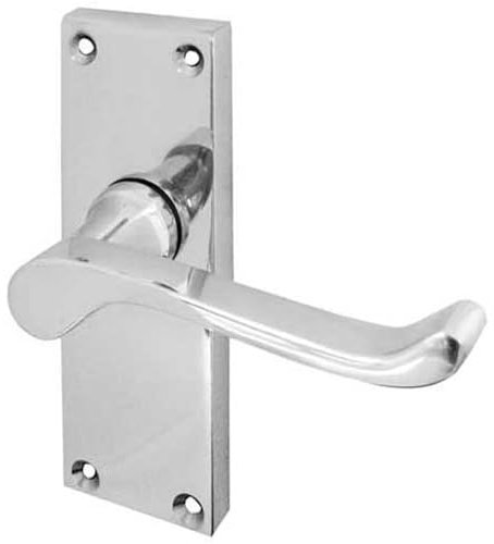 Elegant Victorian Scroll Door Handle with Short Latch in Polished Chrome Finish - Interior Lever on Backplate