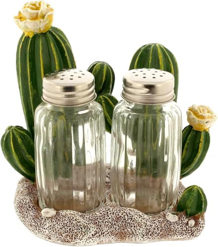 The Bridge Collection Cactus Salt and Pepper Shaker Set - Cute Desert Themed Succulent Kitchen Accessory - Southwestern Cactus Spice Shaker Set