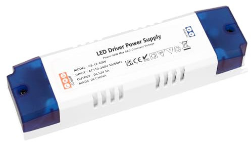 MEEKBOS LED Trafo LED Transformator 1-60W 12V 5A Treiber Netzteil, Trafo 230V Auf 12V DC, keine Mindestbelastung, kein Flimmern, kein Rauschen für MR11,G4,MR16,GU5.3 Birnen,Lichtstreifen