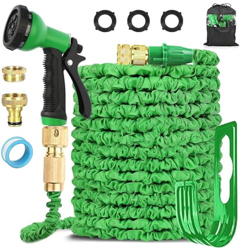 LINGKY Tubo Estensibile da Giardino 45 Metri, Tubo Acqua Giardino per Irrigazione con Raccordi in Ottone da 1/2 e 3/4, Lattice a 3 Strati Resistente, Senza Pieghe, 8 Modalità di Spruzzo