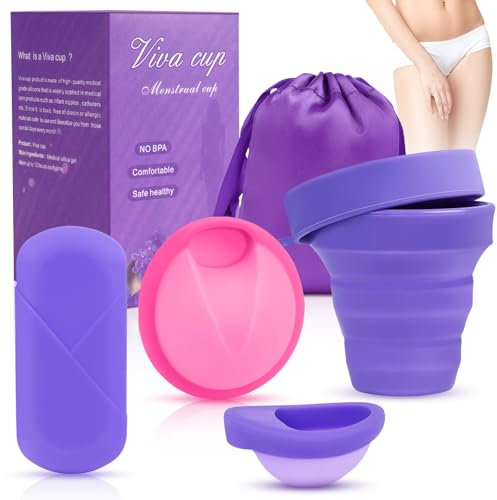 AOGOE Dischi Periodici, 2 Pezzi di Disco Mestruale, Coppa Mestruale in Silicone Riutilizzabile con Tazza Sterilizzante Pieghevole e Scatola, Che Può Essere Facilmente Rimosso, per Donne Sport, Nuoto