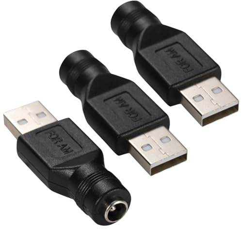 Greluma 3 Pz Adattatore di alimentazione da USB a DC, convertitore da USB 2.0 maschio a DC femmina 5V 5,5 mm x 2,1 mm