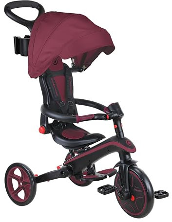 GLOBBER Explorer Trike Foldable 4in1 Dunkelrot – Dreirad, Laufrad und Kinderwagen in 10/8,5 Zoll – TPR-Sitz – höhenverstellbares Kinderfahrzeug