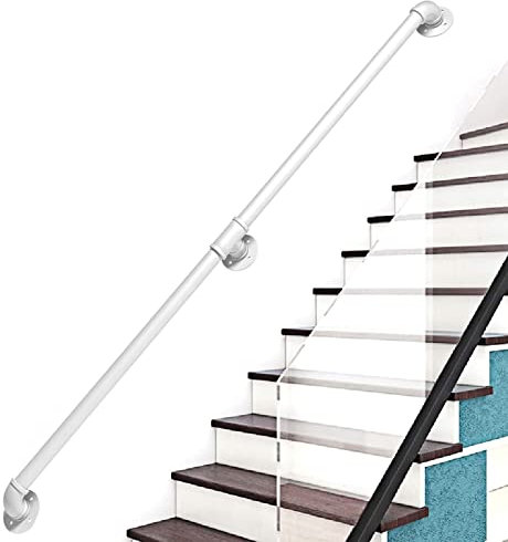 Randonaggio della ringhiera delle Scale - Kit Completo, corrimano per Tubo Bianco Industriale Scale con Supporto per Il Supporto a Parete, casa Contro Il Muro Indoor ed Esterno alle ringhi degli