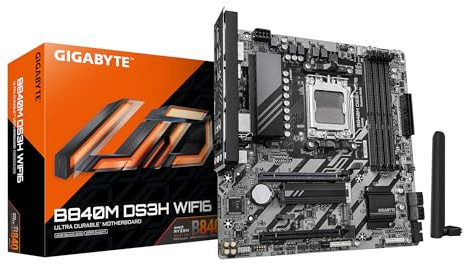 GIGABYTE B840M DS3H WIFI6 Motherboard - AMD Ryzen 9000 CPUs, 8+2+2 Phases VRM, up to 8200MHz DDR5, 2xPCIe 4.0 M.2, Wi-Fi 6, 2.5GbE LAN, USB 3.2 Gen 1