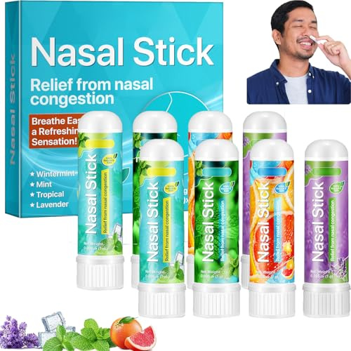 4Stück Nasal Stick, Nasenstift mit Menthol & Ätherischen Ölen, Sofortige Befreiung bei Verstopfter Nase, Verbessert die Atmung und Steigert Den Fokus,Ideal für Arbeit, Reisen und Alltag (8)
