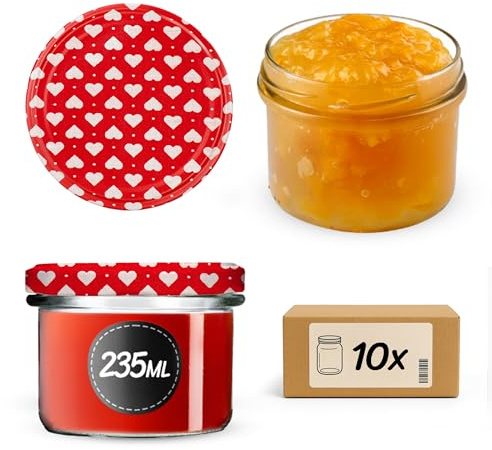 KADAX 10er Set Einmachgläser 235ml Ø82mm Herzen – für Marmelade, Honig, Konfitüre, Aufstriche | mit Schraubdeckel, luftdicht & spülmaschinenfest | Geschenkgläser zum Einkochen