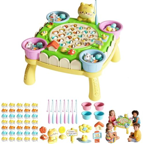 Cute Magnetic Fishing Game with 8 Fish Rod, Magnet Fische Angeln Spiel für Kinder, Lernspielzeug Magnet Spielzeug Musikalisches Angelspiel, Magnetische Angelspiel Montessori Spielzeug (35Stk Set)