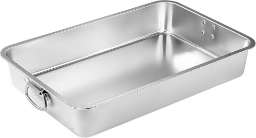 Rôtissoire en Acier Inoxydable avec Poignées, Plat Four, Plat à Four, Plaque à Rôtir, Grand Plat Four pour Dinde et Légumes, Extérieur Poli Miroir, Facile à Nettoyer, 7 x 40 x 30 cm