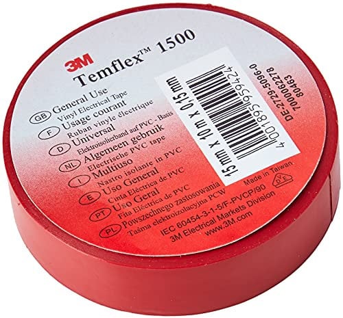 3M Temflex TROT1510 Temflex 1500 Vinyl Elektro-Isolierband, 15 mm x 10 m, 0,15 mm, Rot