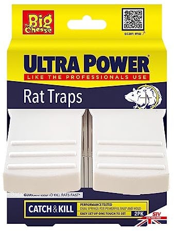 The Big Cheese Ultra Power Ready-Baited Rat Trap – Twinpack, Kills Rats, Ready-To-Use, Easy Disposal, Plastic, Indoor or Outdoor Use, White