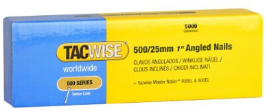 Tacwise 0824 Type 500 (18G) / 25 mm Galvanised Angled Brad Nails for 400ELS, 26° Incline, Pack of 5,000