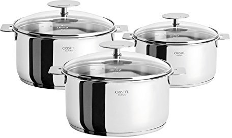 Cristel S3Cqmpkp Serie de 3 Casseroles 16 a 20 Cm Casteline Amovible + Couv. Platine