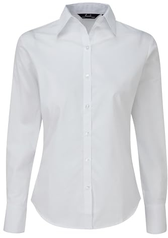 Premier Fitness Women's Poplin Long Sleeve Blouse Regular Fit Long Sleeve Blouse, White (White), 6(Manufacturer Size:6)