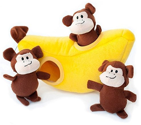 Zippy Paws Burrow Monkey 'n Banana Squeaky Hide and Seek Plush Dogs Toy